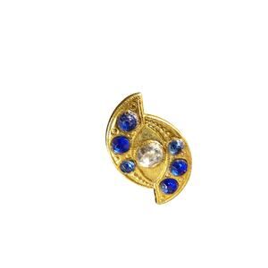 Vintage Gold Tone Brooch with Blue and Clear Stones